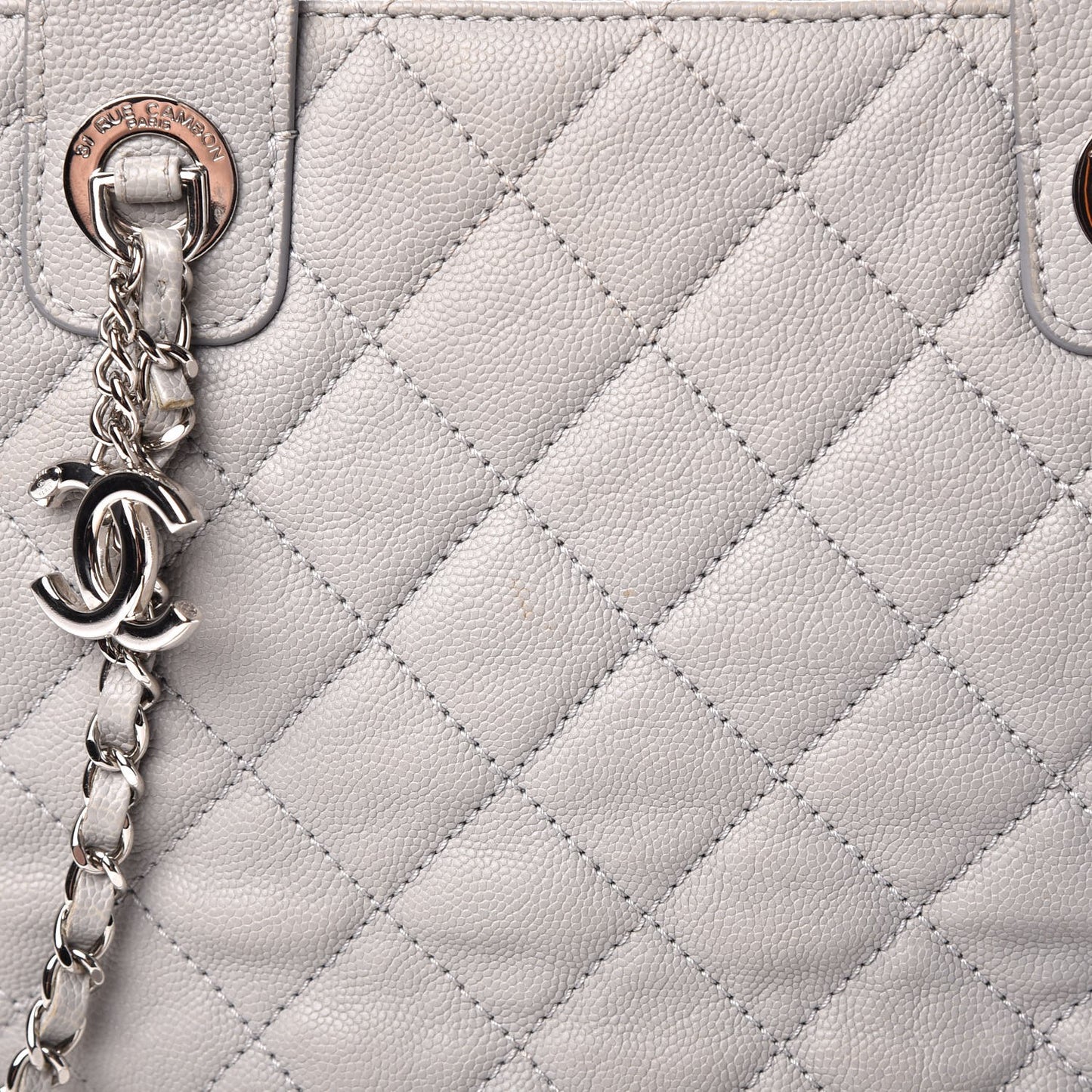 Caviar Quilted Top Handle Shopping Tote Grey