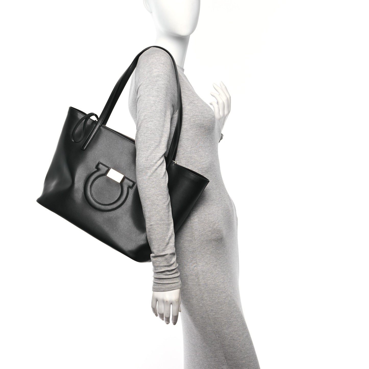 Calfskin Medium Gancini Tote Black