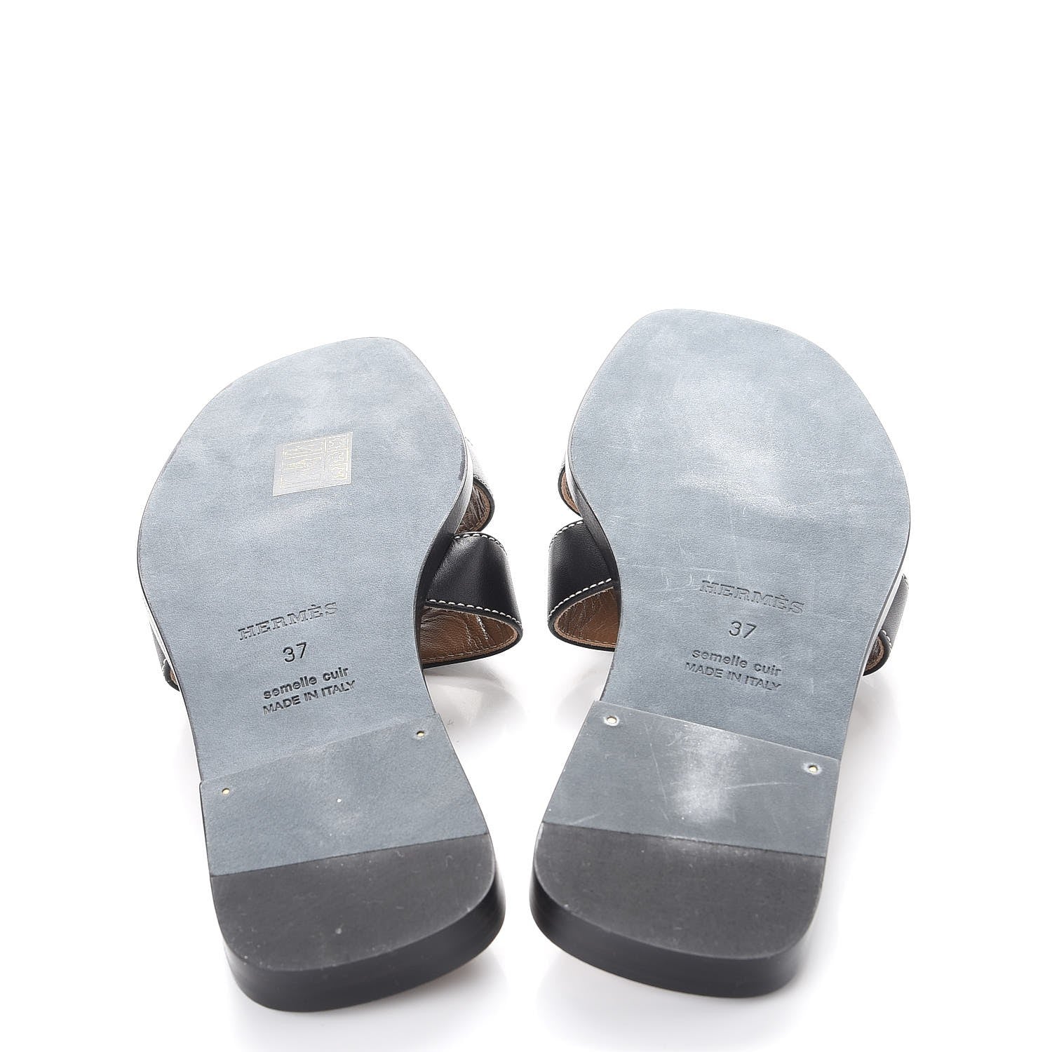Hermes Box Calfskin Oran Sandals 37 Black 5 of 7
