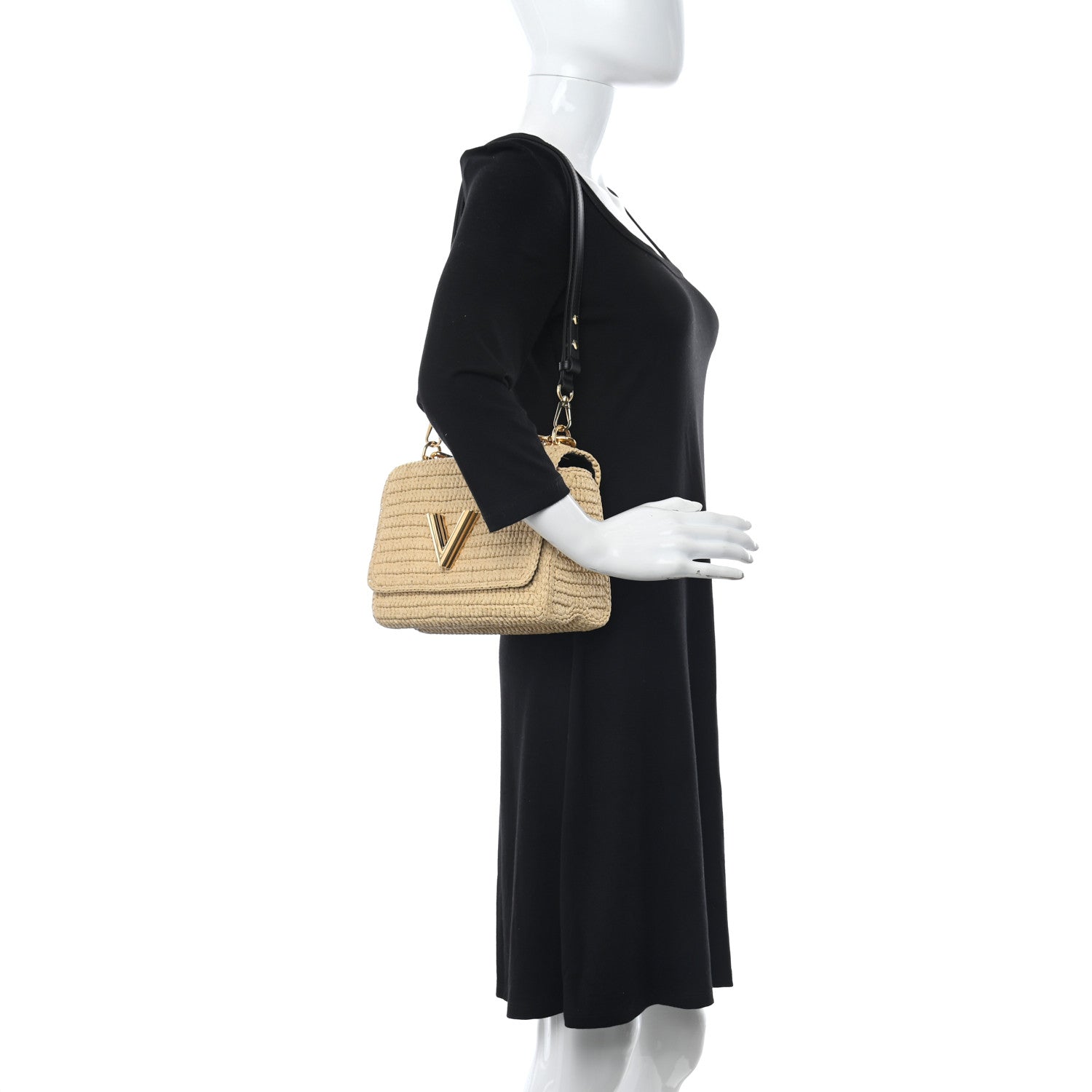 Louis Vuitton Madgascan Raffia Woven Twist Shoulder Bag MM Natural 2 of 9