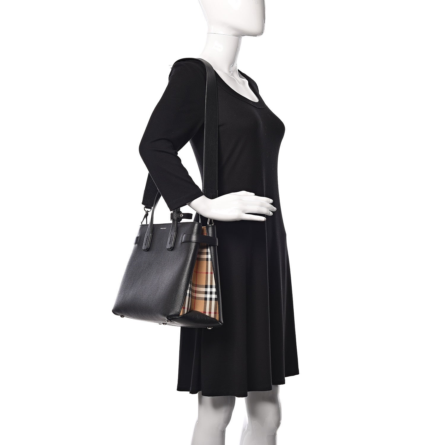 Burberry Derby Calfskin Vintage Check Medium Banner Tote Black 2 of 12