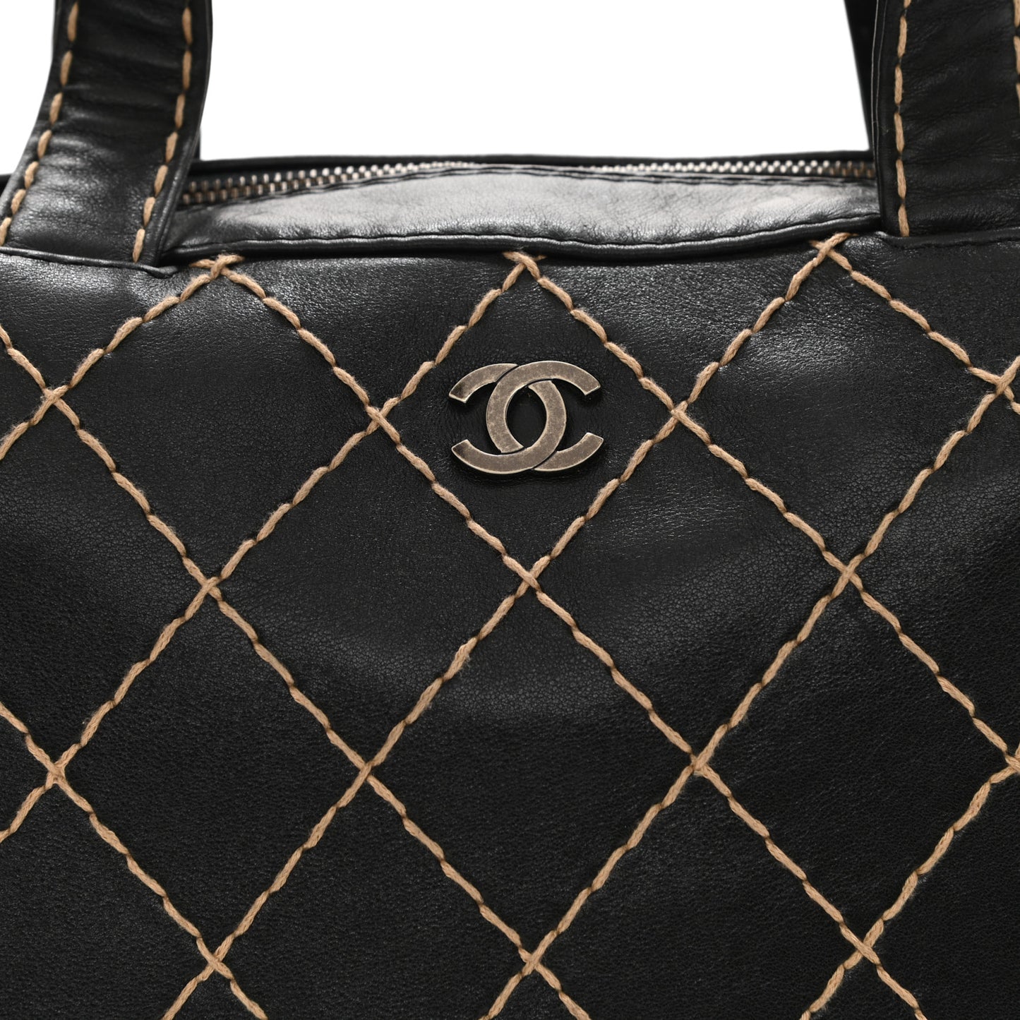 Calfskin Wild Stitch Top Handle Bag Black