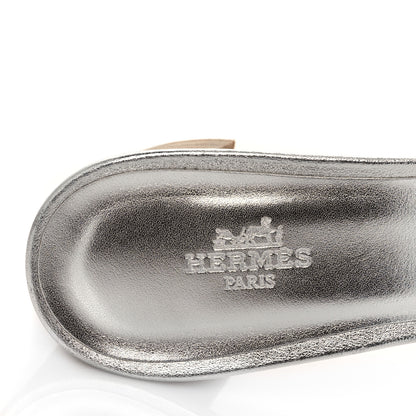 Hermes Metallic Box Nappa Oasis Sandals 38 White Gris Argente 7 of 9