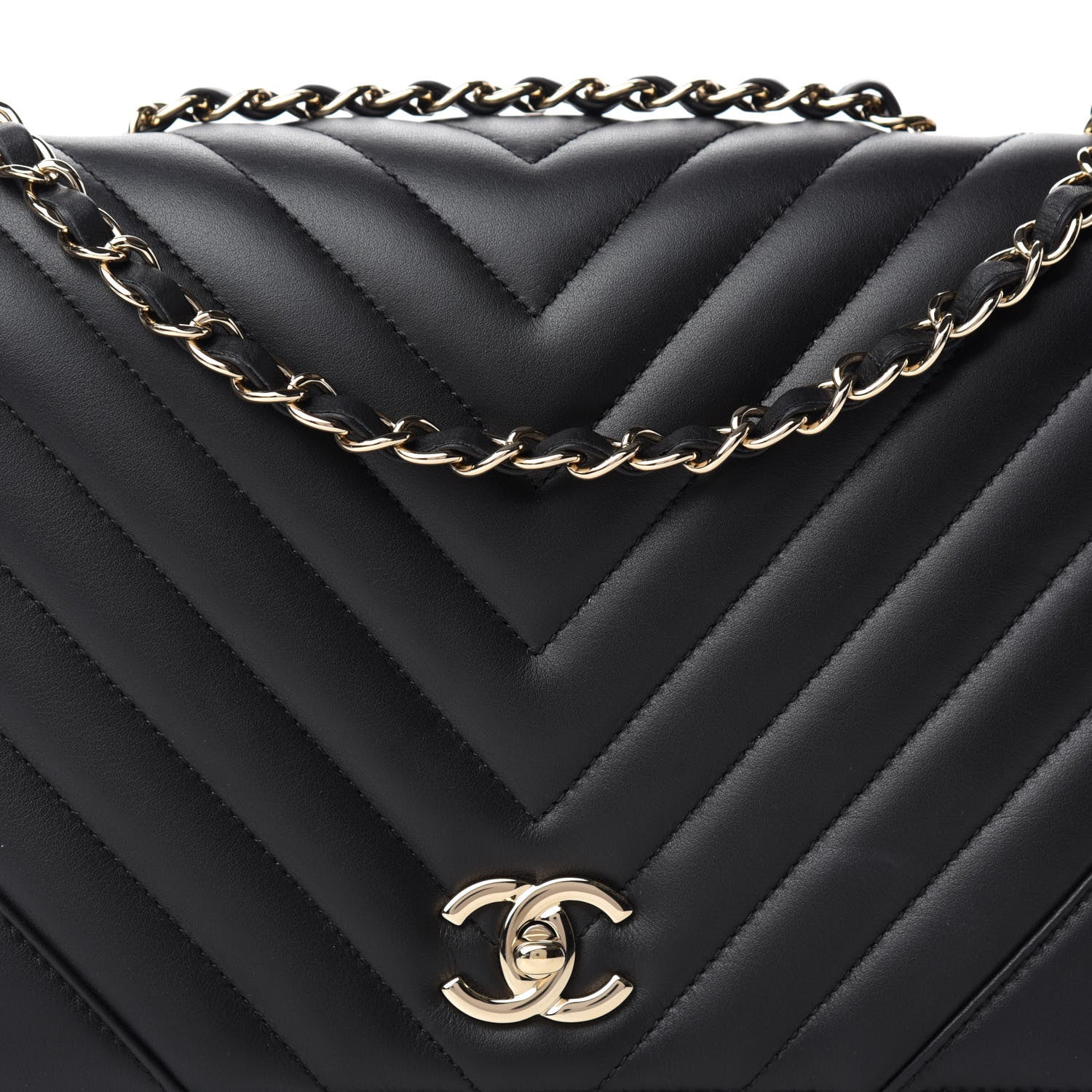Chanel Calfskin Chevron Quilted Large Statement Flap Black 13 of 14
