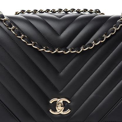 Chanel Calfskin Chevron Quilted Large Statement Flap Black 13 of 14