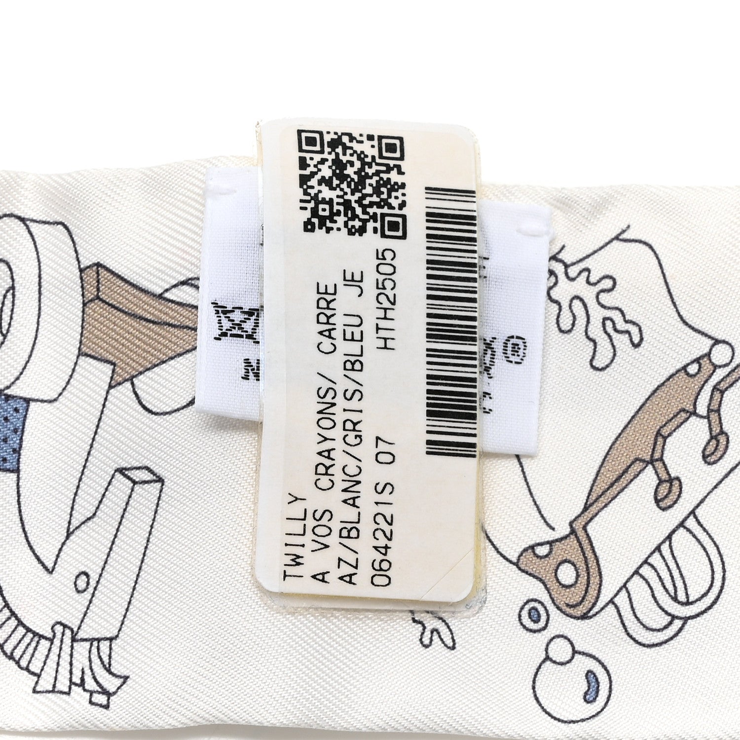 Hermes Silk A Vos Crayons Twilly White Gris Bleu Jean 3 of 6