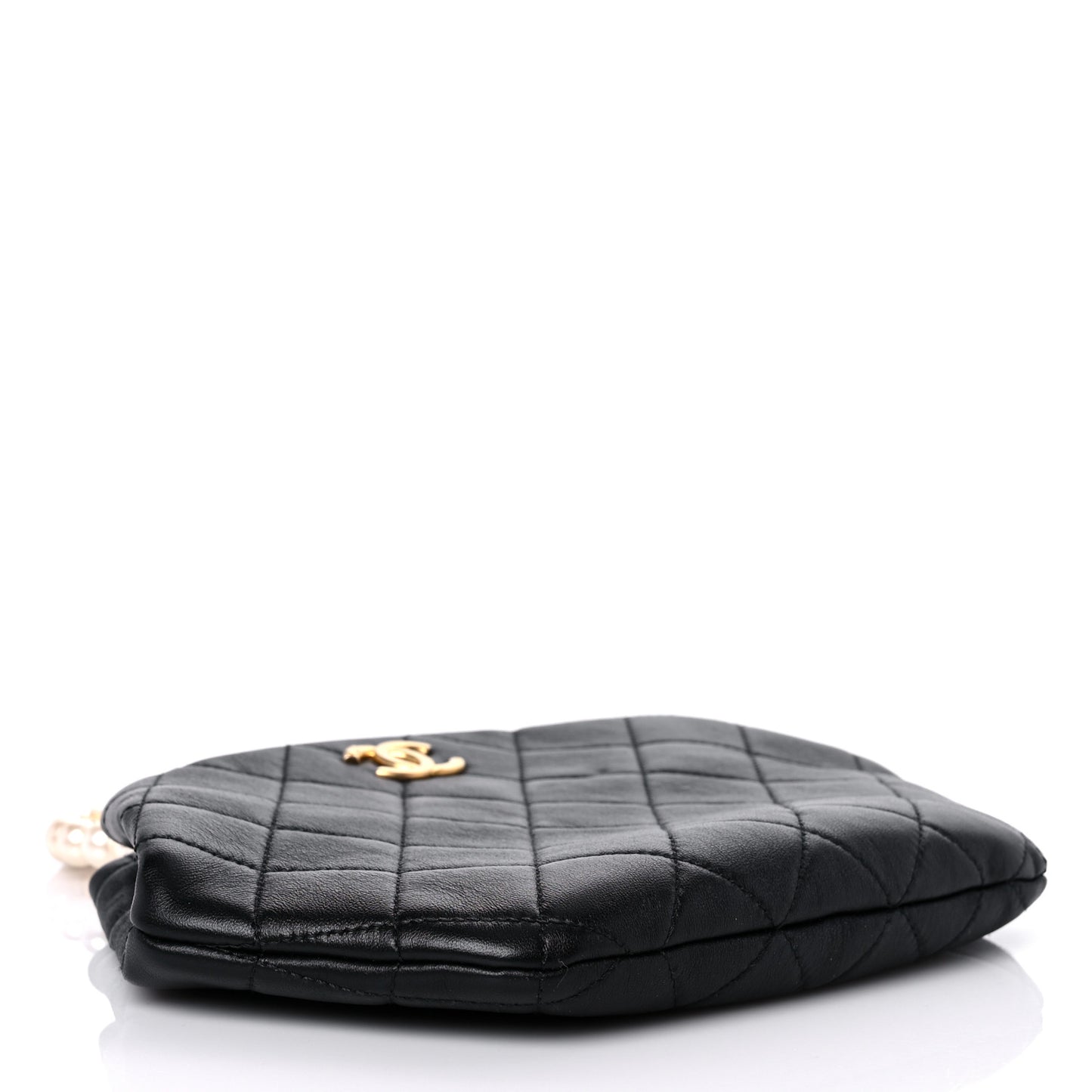Lambskin Quilted Pearl Crown Clutch Bag Black