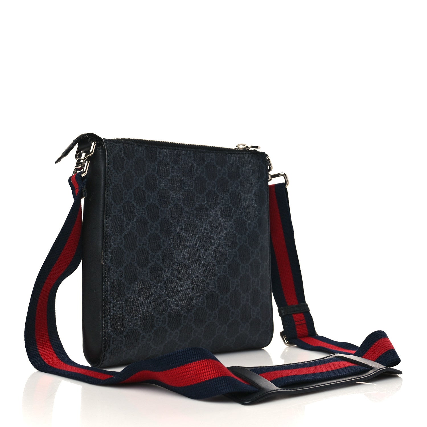 Gucci GG Supreme Monogram Web Small Flat Messenger Bag Black Grey 3 of 8