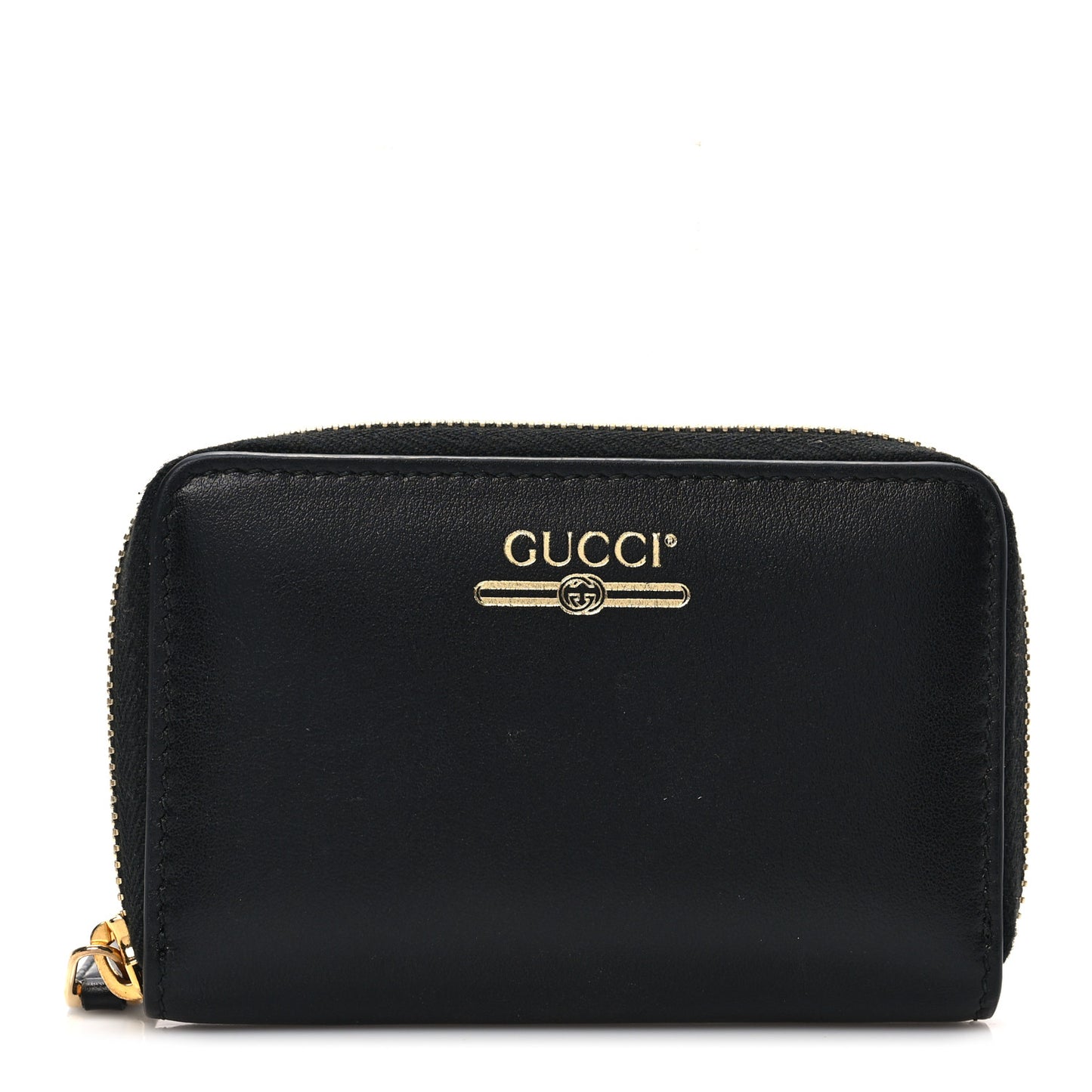 Plutone Calfskin Logo Zip Around Card Case Black