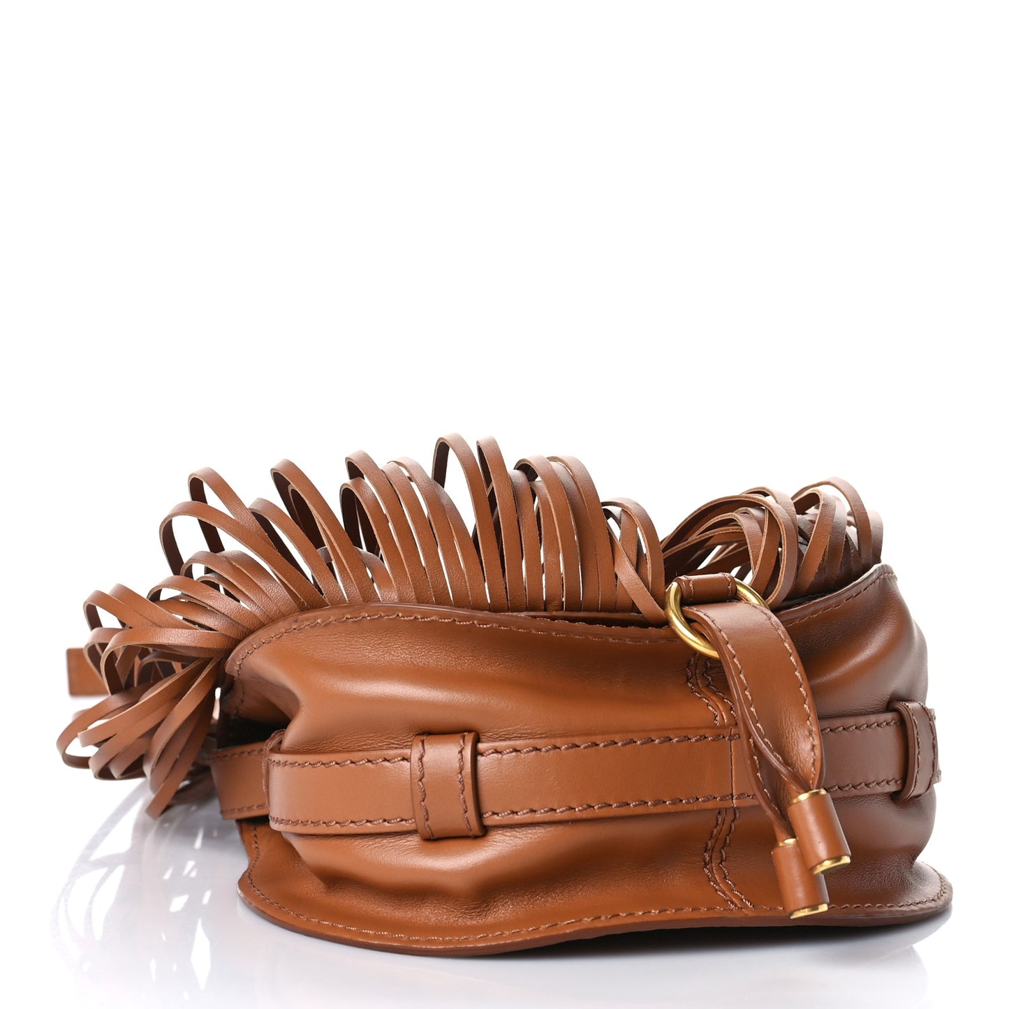 Calfskin Mini Marcie Round Fringe Crossbody Bag Tan