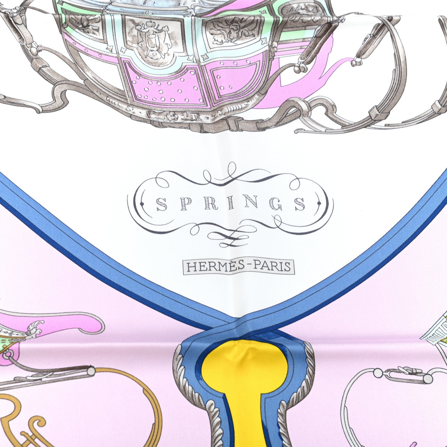 Hermes Silk Springs Scarf 90 Jaune Citron Parme Blanc 4 of 5