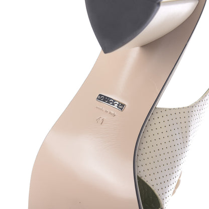Gucci Calfskin Perforated Shell Embellished Slingback Sandals 41 Vintage White 8 of 10