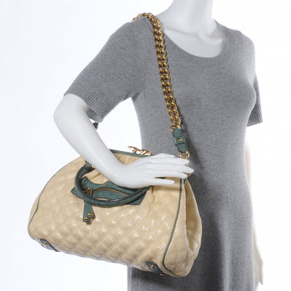 Marc Jacobs Quilted Leather Ostrich Trim Stam Tote Beige 2 of 7