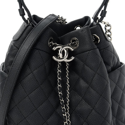 Chanel Caviar Flat Quilted CC Chain Bucket Drawstring Bag Black 10 of 11