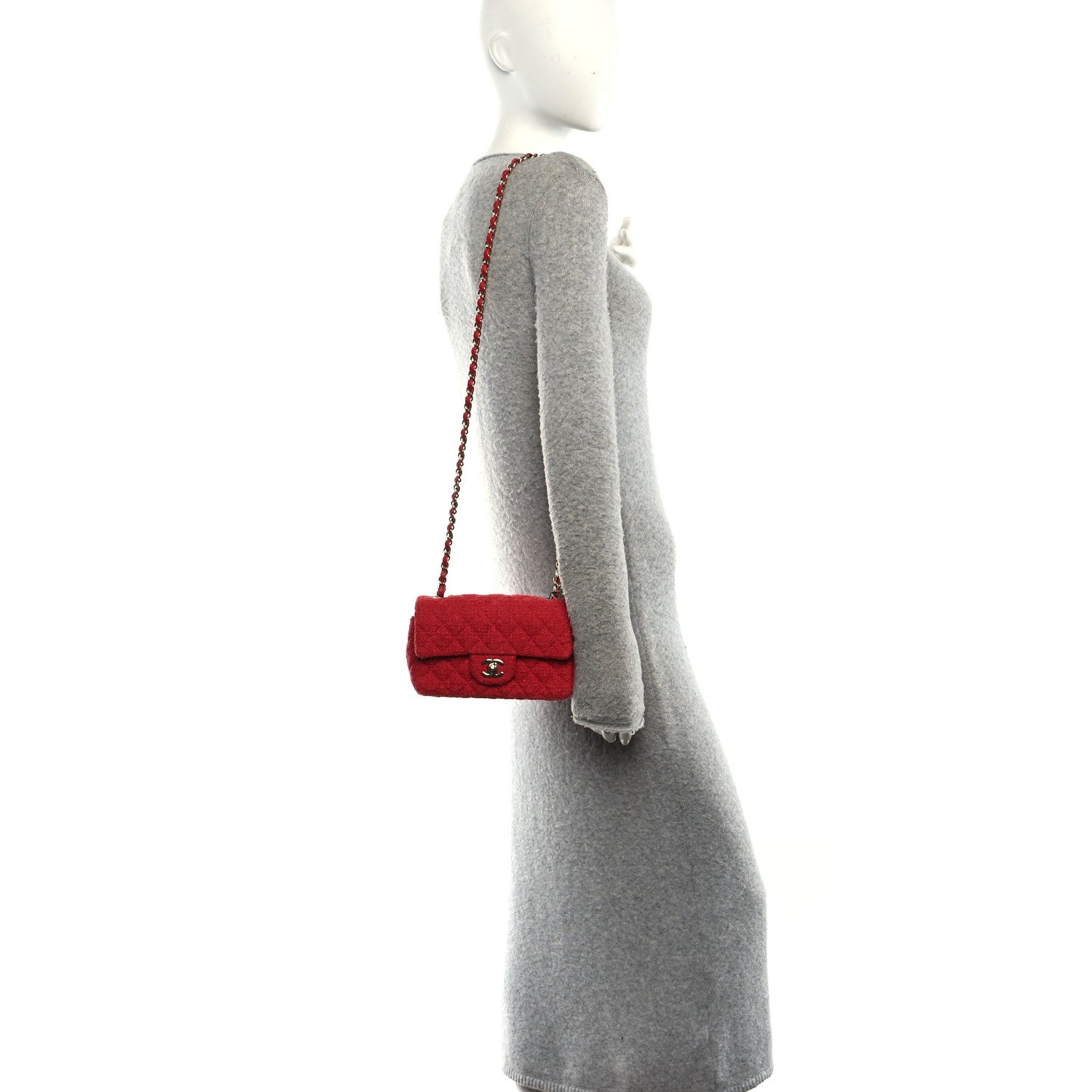 Chanel Tweed Quilted Mini Rectangular Flap Red 2 of 11
