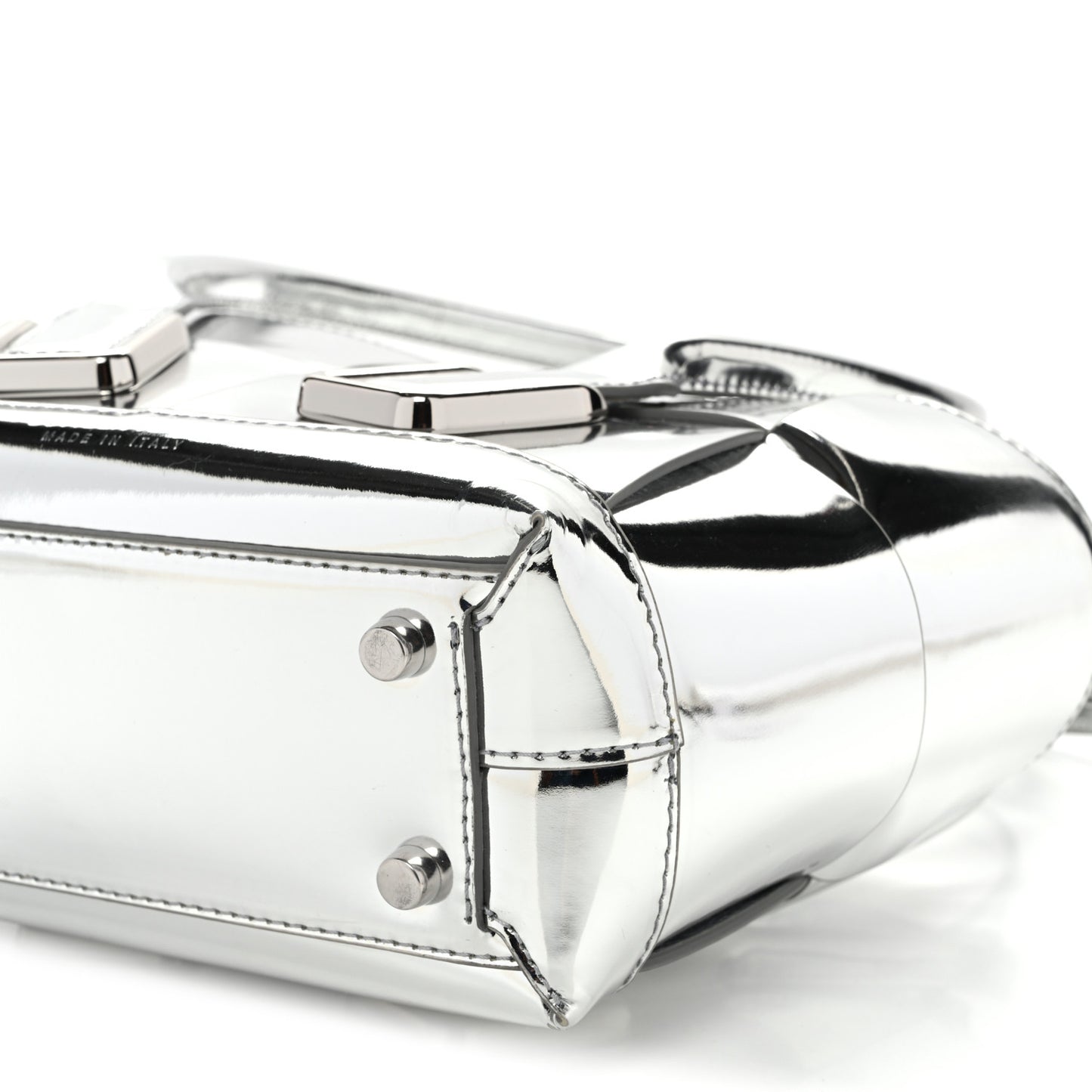 Mirror Laminated Nappa Maxi Intrecciato Mini Arco  Silver