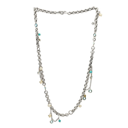 David Yurman Sterling Silver 18K Yellow Gold Blue Topaz Turquoise Pearl Old World Charm Necklace 3 of 5
