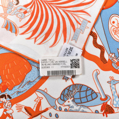 Hermes Silk Exposition Universelle Scarf 90 White Orange Ciel 2 of 4