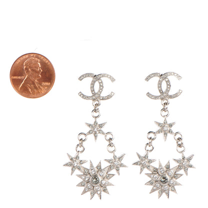 Chanel Crystal CC Star Dangle Earrings Grey Silver 2 of 4