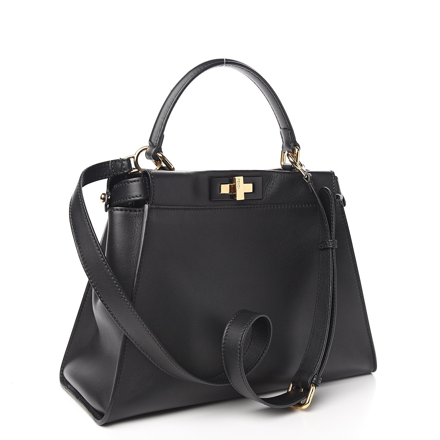 Fendi Vitello Seta Shiny Nappa Medium Peekaboo Iconic Satchel Black 2 of 11