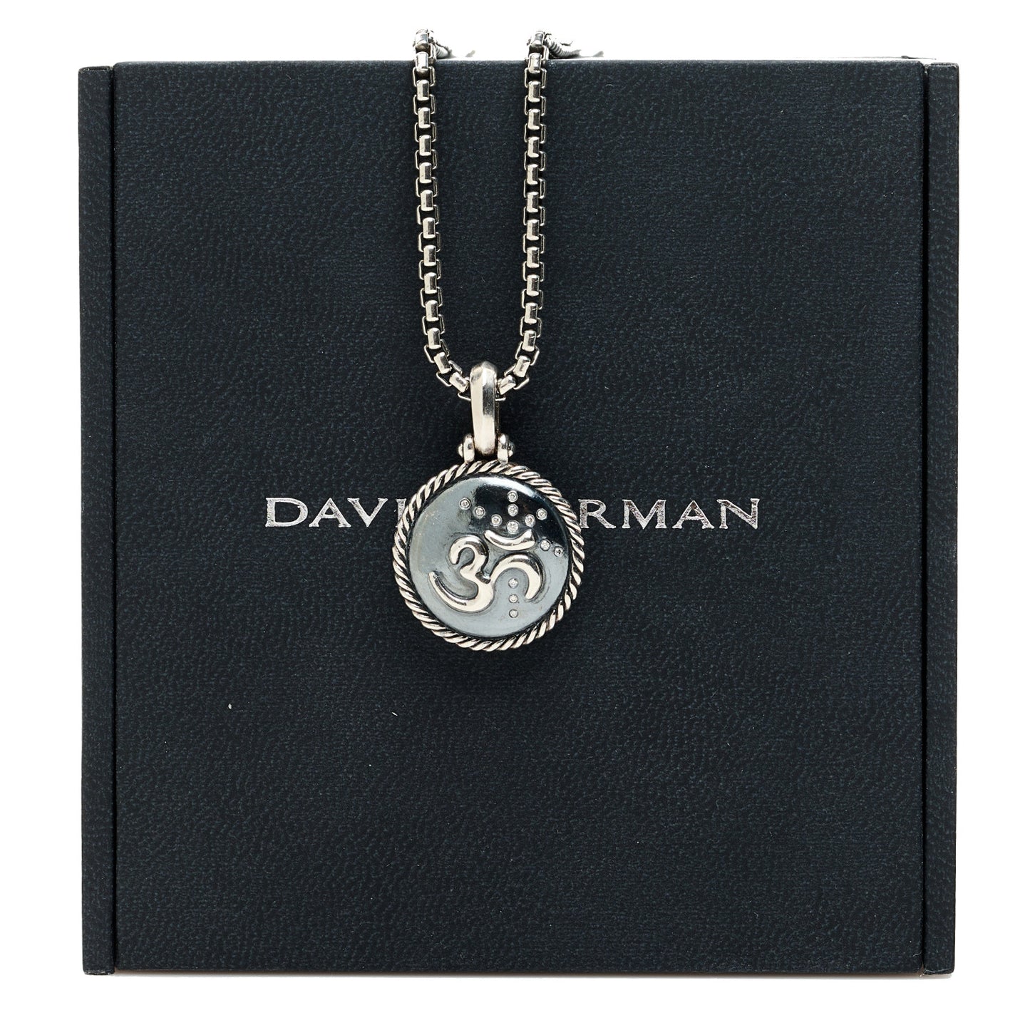 Sterling Silver Diamond Om Amulet Charm Necklace