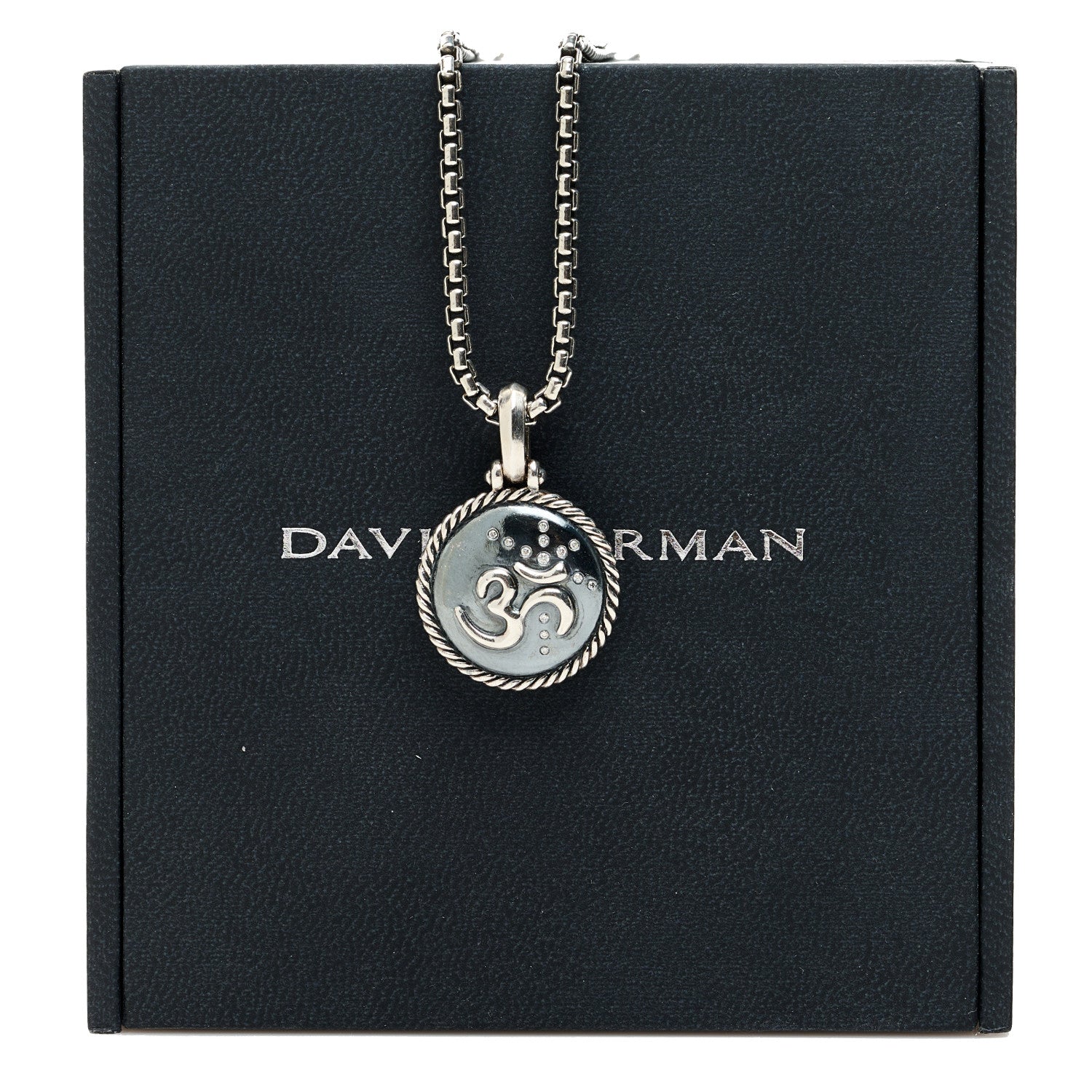 David Yurman Sterling Silver Diamond Om Amulet Charm Necklace 7 of 7