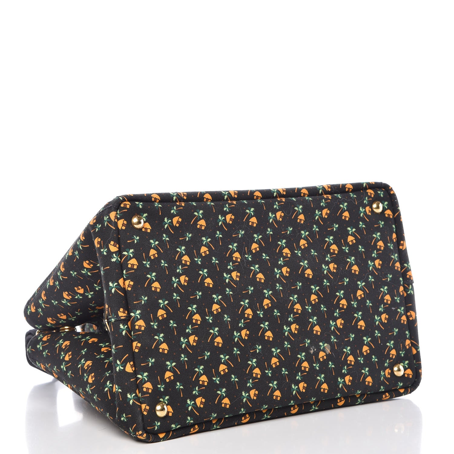Prada Canapa Palm Tree Print Logo Tote Black 4 of 13