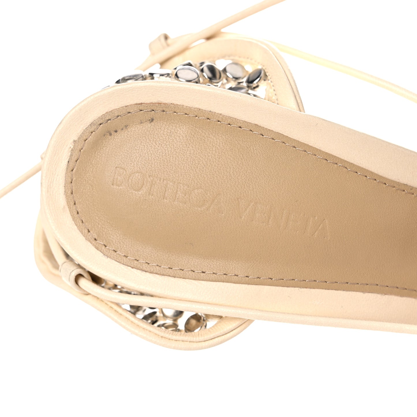 Mesh Nappa Crystal Embellished Sparkle Stretch Ankle Tie Sandals 40 Toile