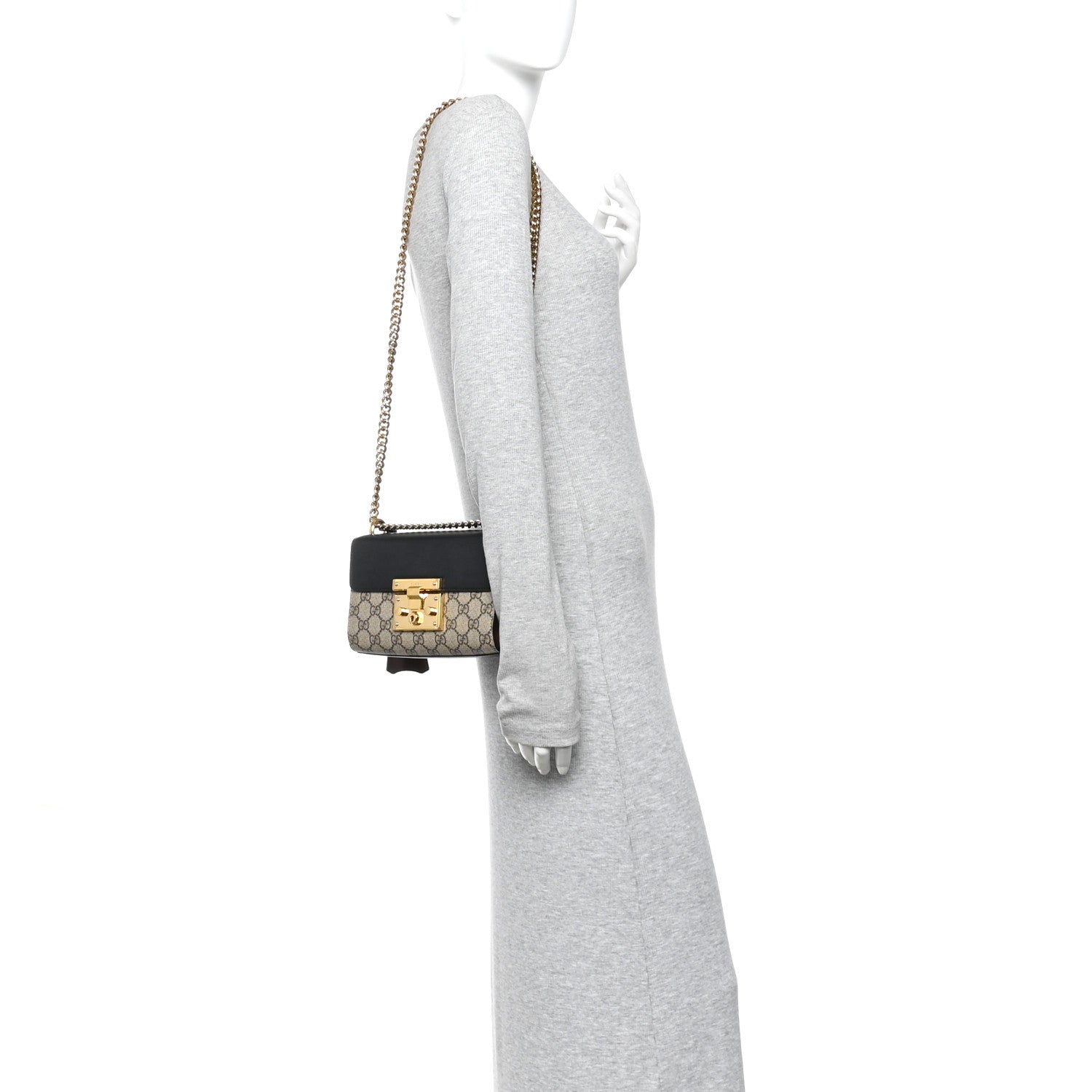 Gucci GG Supreme Monogram Calfskin Small Padlock Shoulder Bag Beige Black Cuir 2 of 10
