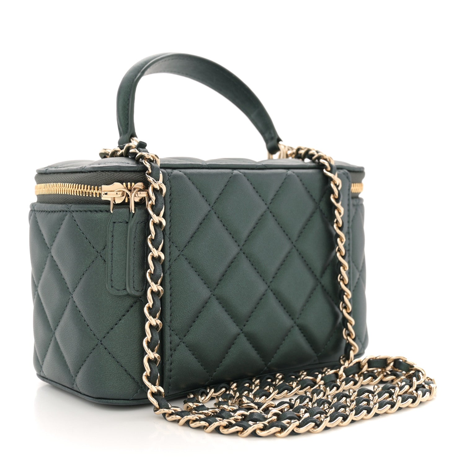 Chanel Iridescent Lambskin Quilted Small Top Handle Vanity Case With Chain Green 3 of 11
