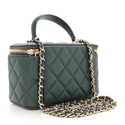 Chanel Iridescent Lambskin Quilted Small Top Handle Vanity Case With Chain Green 3 of 11