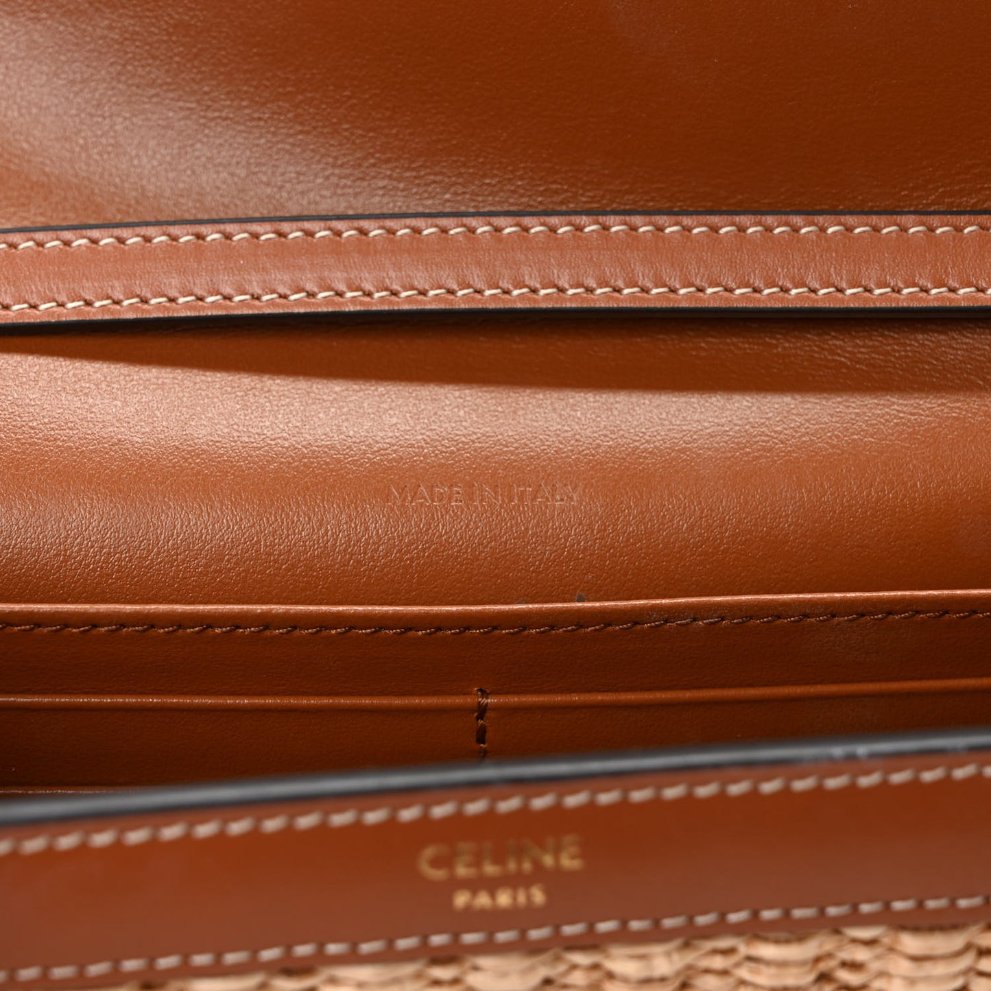 Raffia Calfskin Triomphe Wallet on Strap Natural Tan