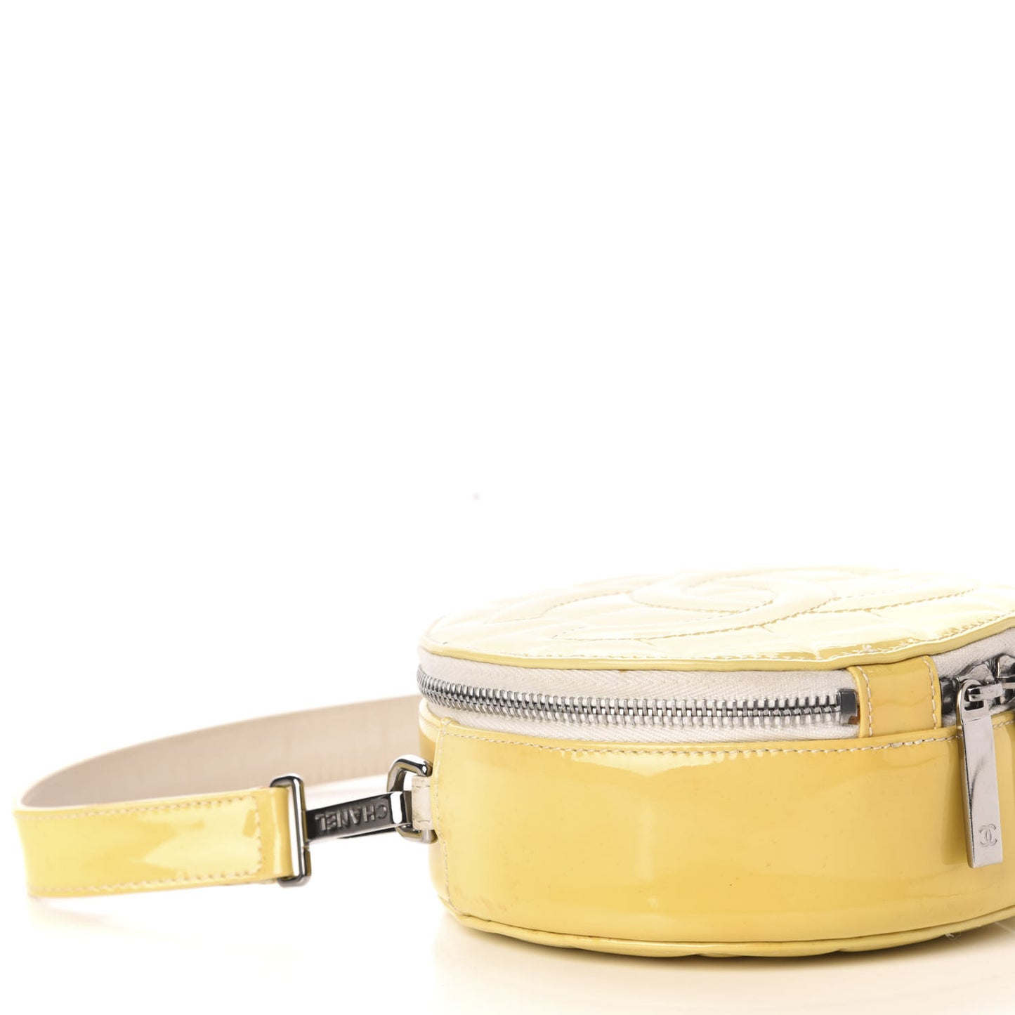 Patent Quilted CC Chocolate Bar Round Shoulder Bag Yellow