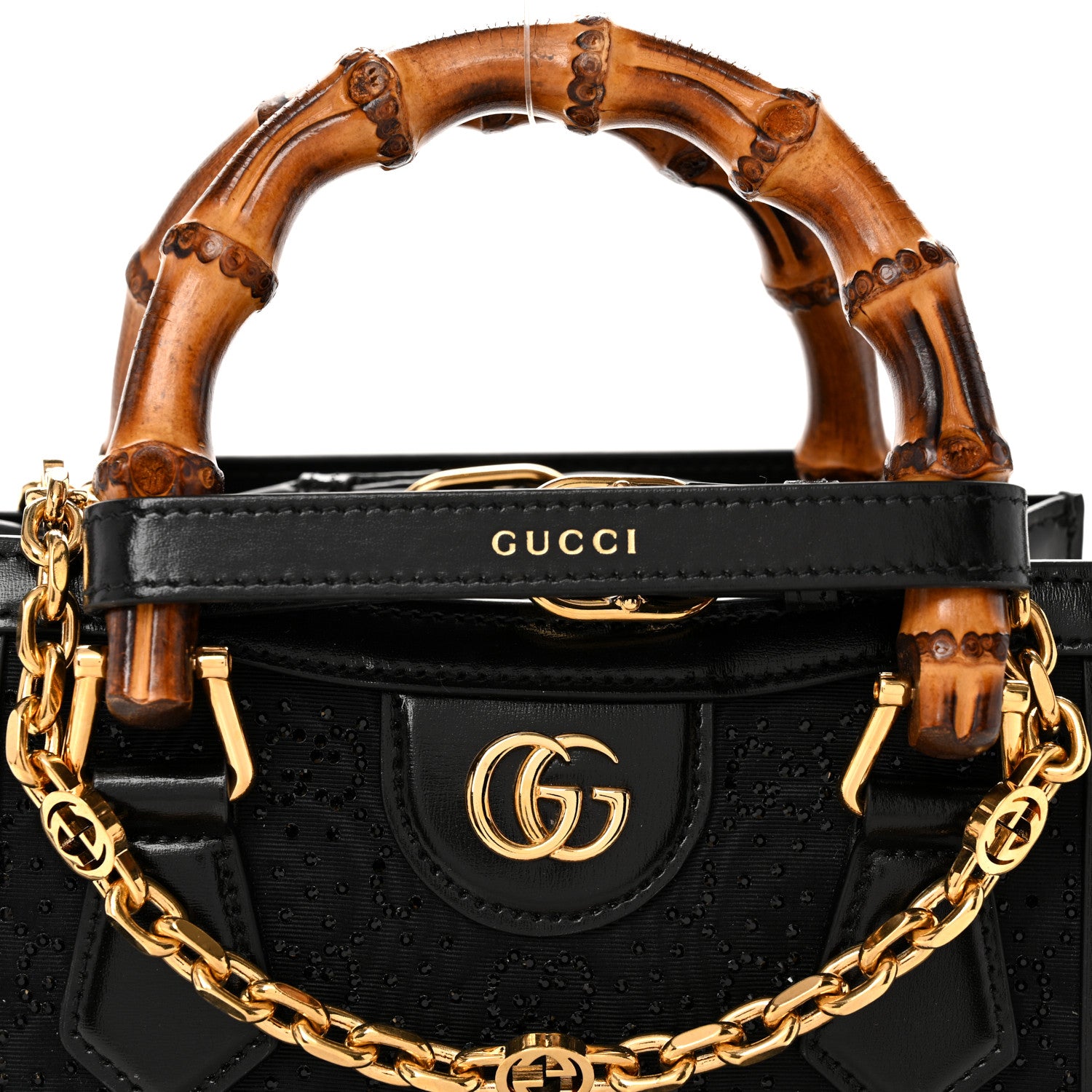 Gucci New Canvas Charisma Calfskin Crystal GG Monogram Mini Diana Tote Black 7 of 9