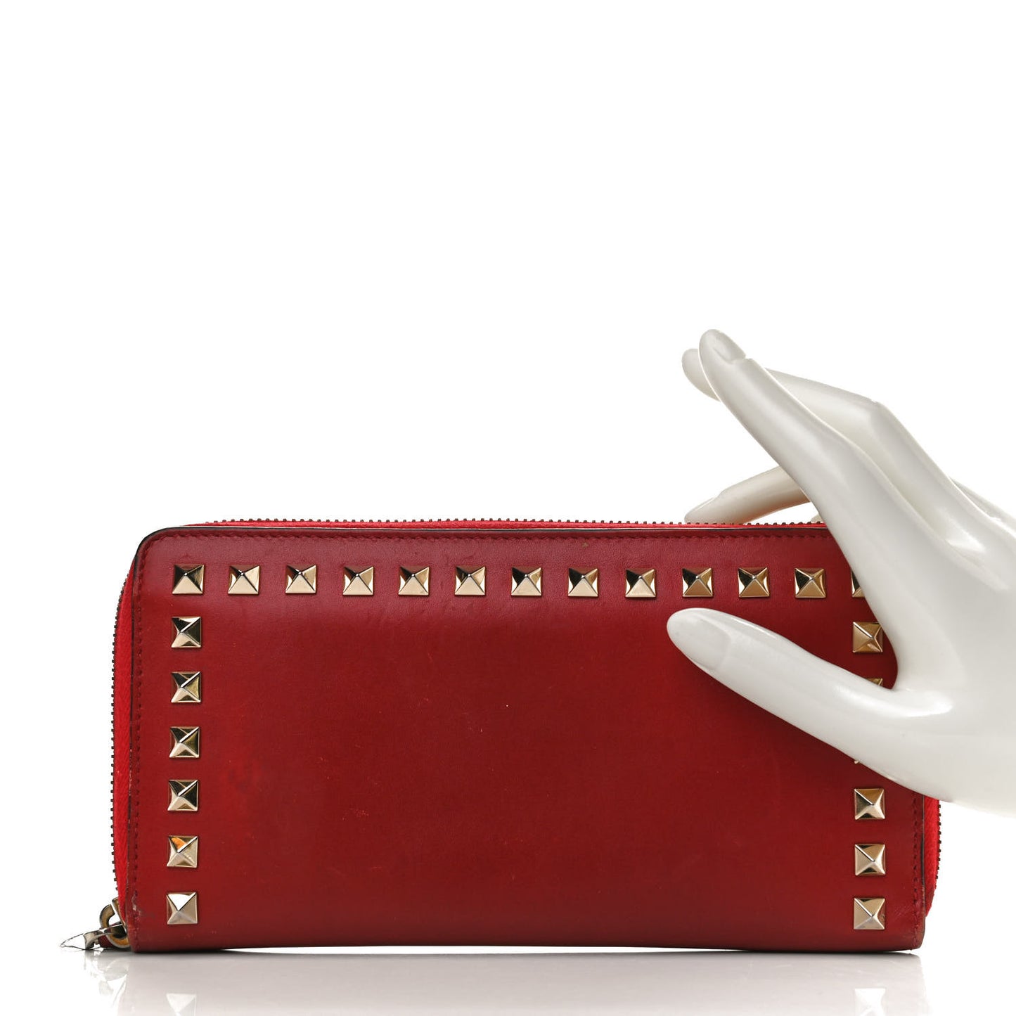 Calfskin Rockstud Zip Around Wallet Rosso Valentino
