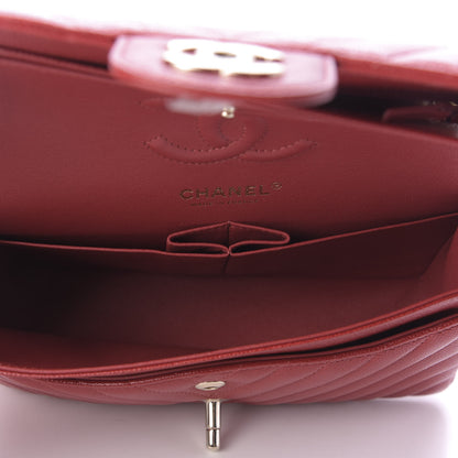 Chanel Caviar Chevron Quilted Small Double Flap Dark Red 5 of 10