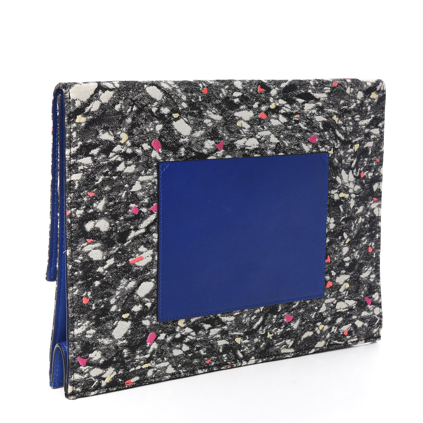 Canvas Carpet Print Lambskin Small Lunch Bag Clutch Charcoal Electric Blue