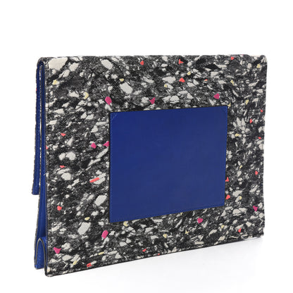 Proenza Schouler Canvas Carpet Print Lambskin Small Lunch Bag Clutch Charcoal Electric Blue 3 of 7