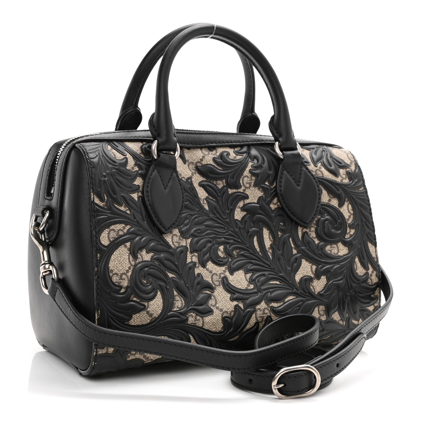 GG Supreme Monogram Arabesque Small Boston Black