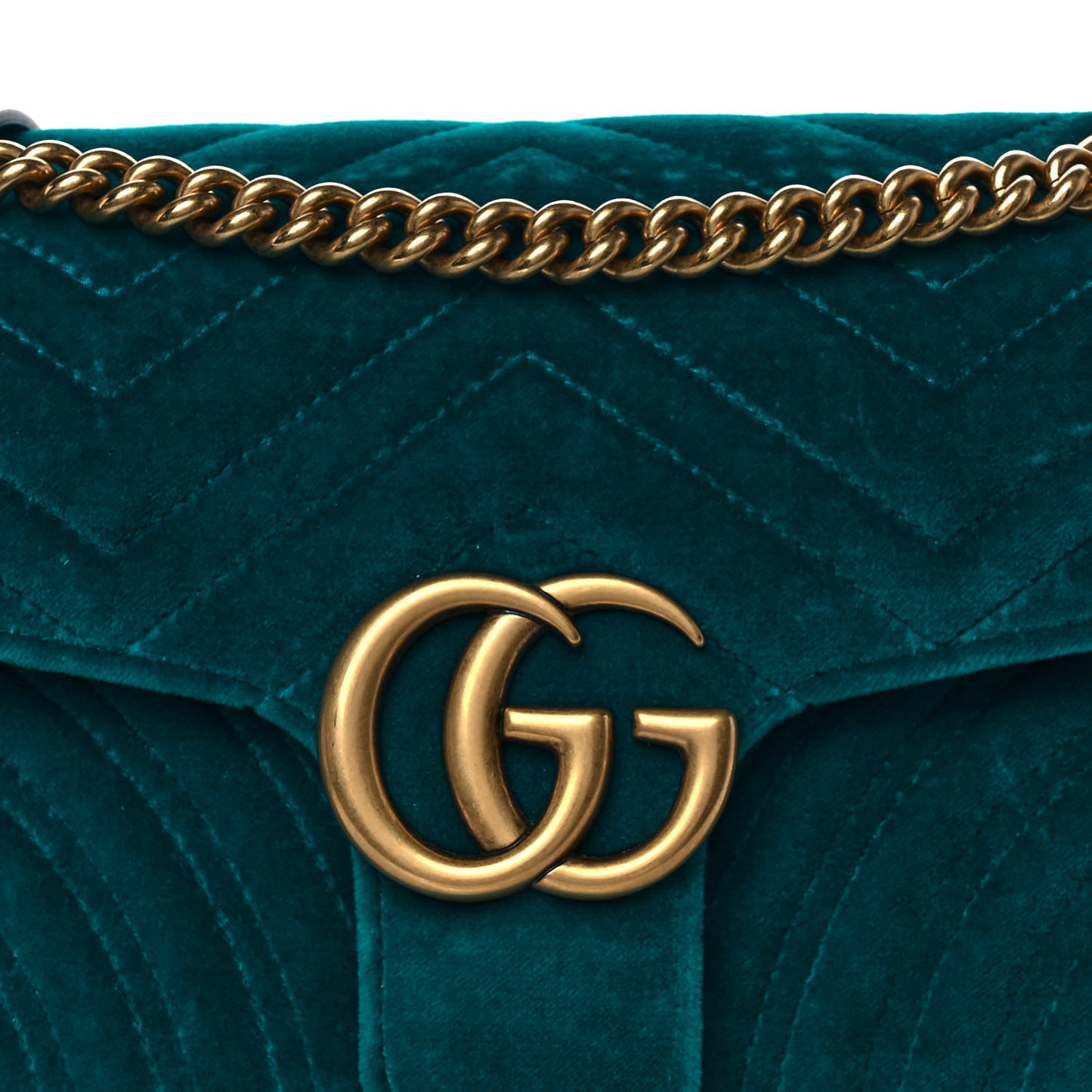 Velvet Matelasse Small GG Marmont Shoulder Bag Pavone Cyan