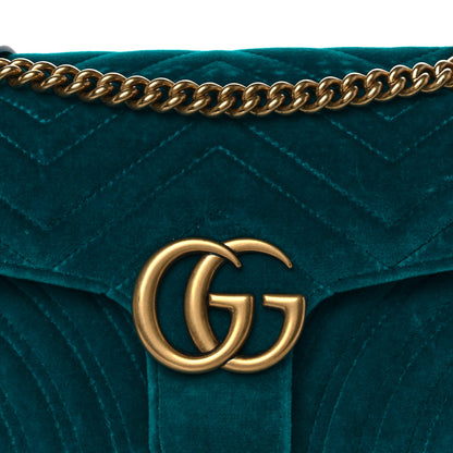 Gucci Velvet Matelasse Small GG Marmont Shoulder Bag Pavone Cyan 8 of 10