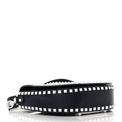Valentino Garavani Vitello Colorblock Large Free Rockstud Halfmoon Saddle Bag Marine White 4 of 14