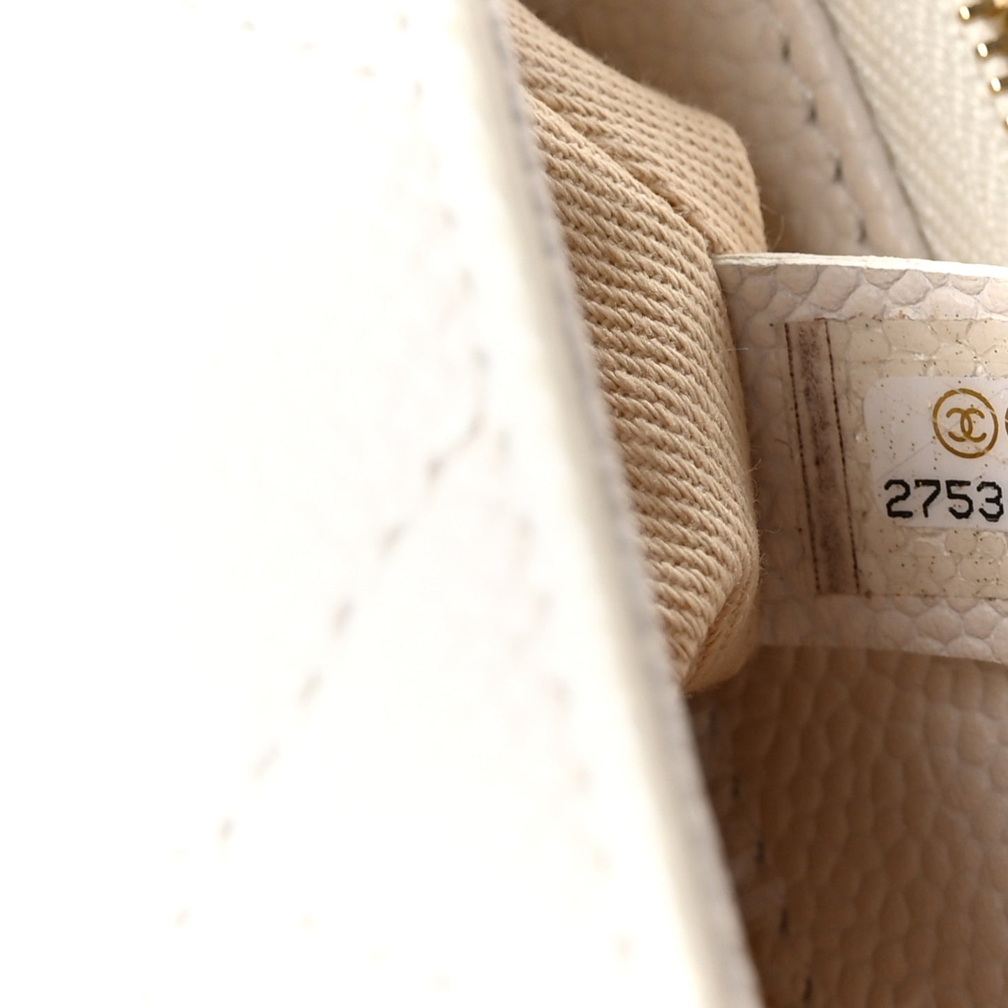 Grained Calfskin Small Stitched Flap White