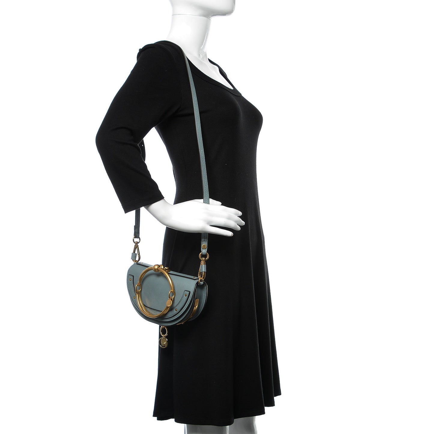 Calfskin Small Nile Bracelet Minaudiere Bag Cloudy Blue
