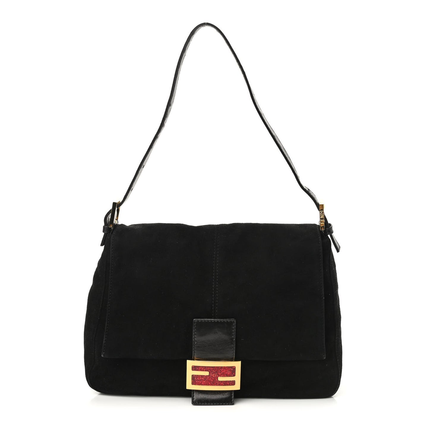 Suede Calfskin Mama Baguette Black