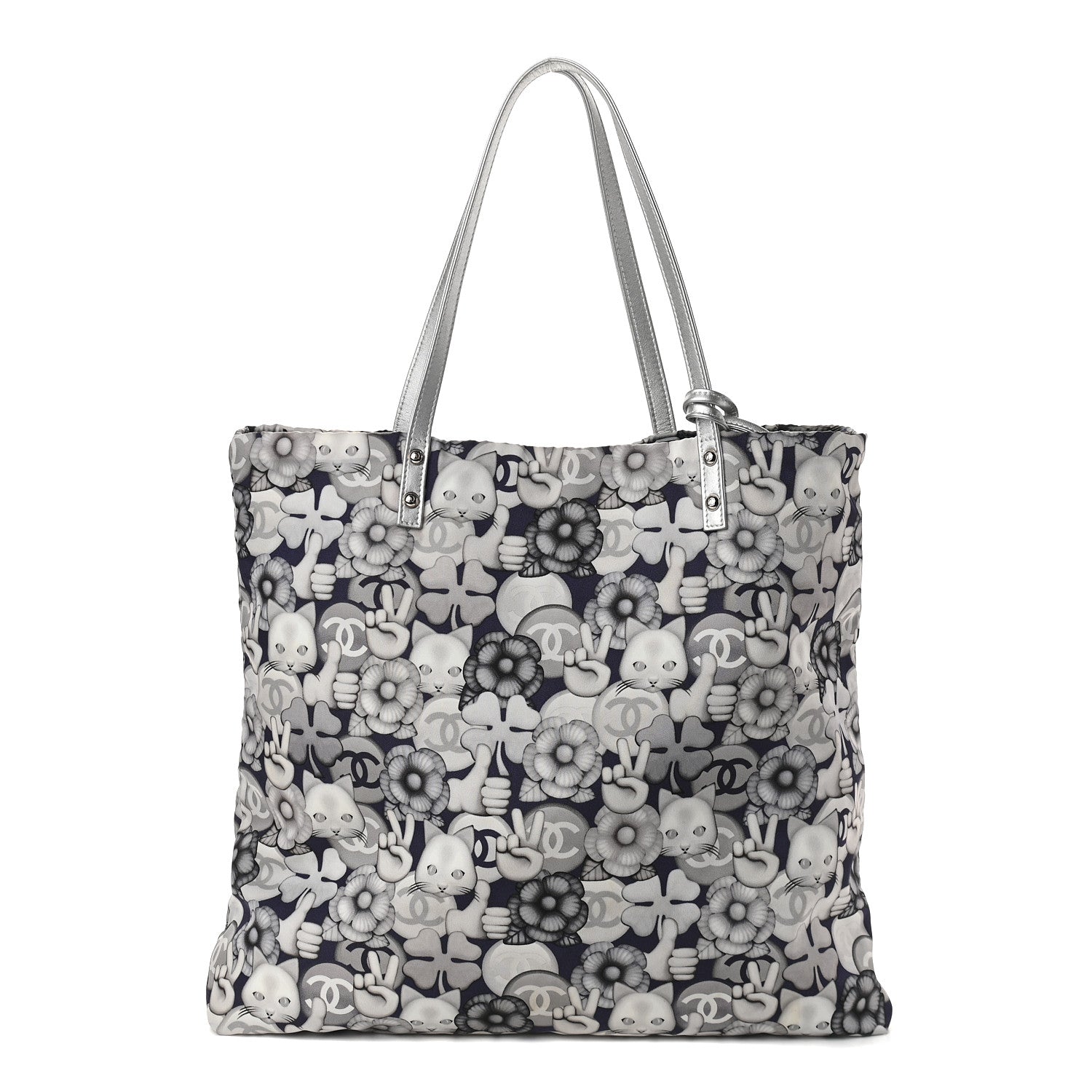 Chanel Nylon Cat Emoticon Tote Navy Silver 2 of 9