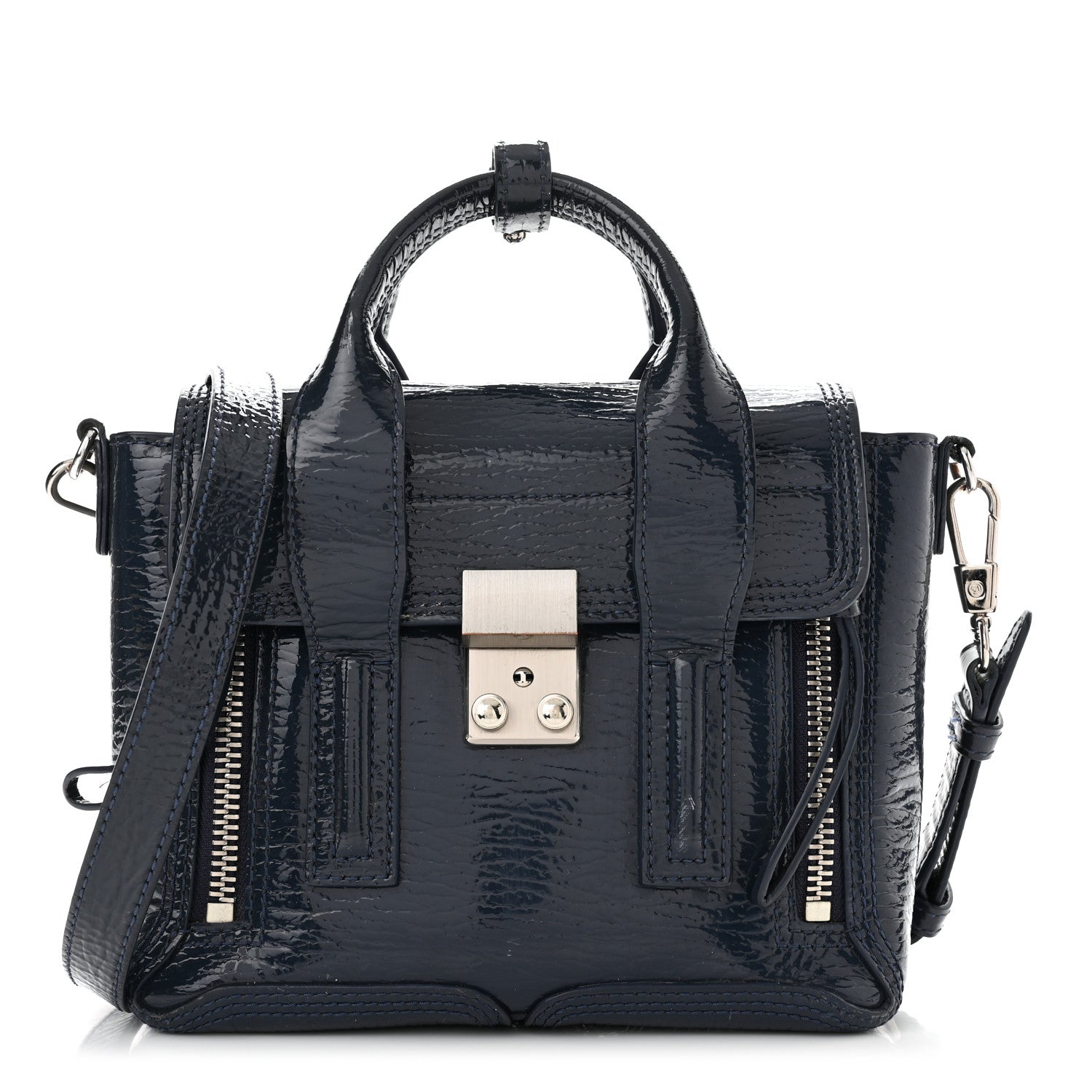 3.1 Phillip Lim Textured Patent Mini Pashli Satchel Navy 1 of 9