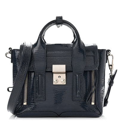 3.1 Phillip Lim Textured Patent Mini Pashli Satchel Navy 1 of 9