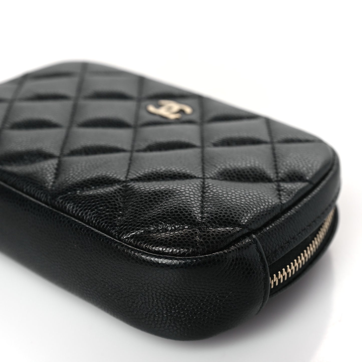 Caviar Quilted Small Curvy Pouch Cosmetic Case Black