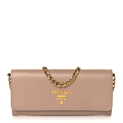 Prada Vitello Move Metal Oro Chain Wallet Cipria 1 of 8
